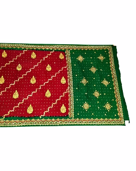 Red & Green Color Pure Gaji Silk Bandhani Saree