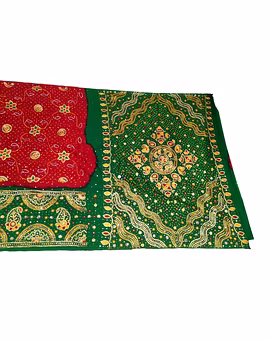 Red & Green Color Pure Gaji Silk Bandhani Saree