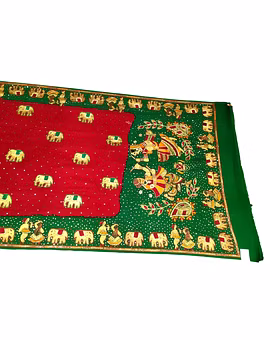 Red & Green Color Pure Gaji Silk Bandhani Saree