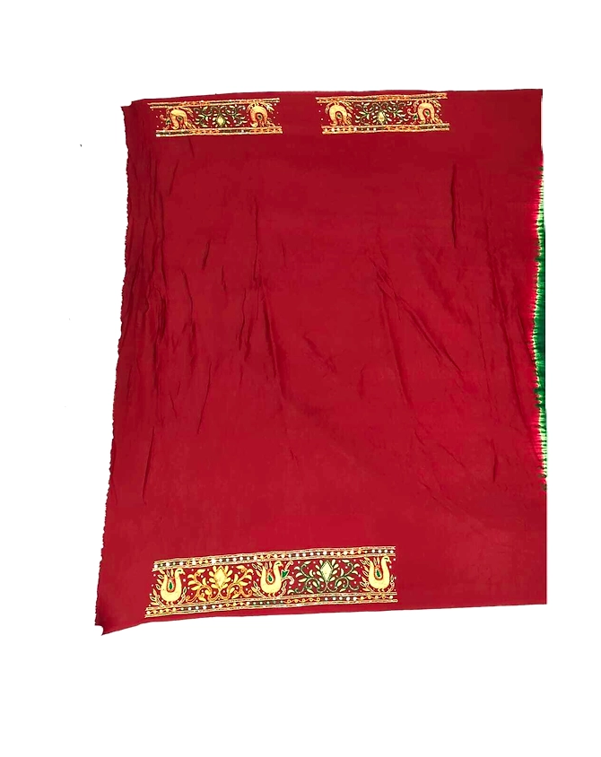 Maroon &amp; Green Color Hand Work Banarasi Georgete Bandhani Saree-2