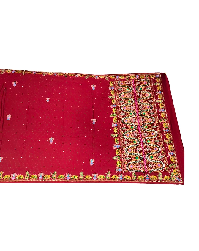 All Over Maroon Color Hand Work Pure Gaji Bandhani Saree-KSA7XI-9054