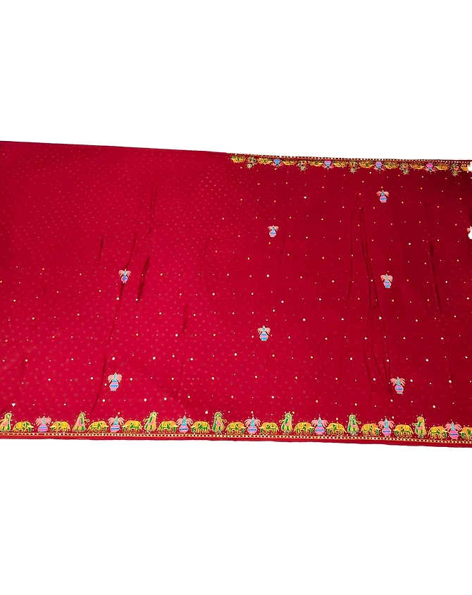 All Over Maroon Color Hand Work Pure Gaji Bandhani Saree-1