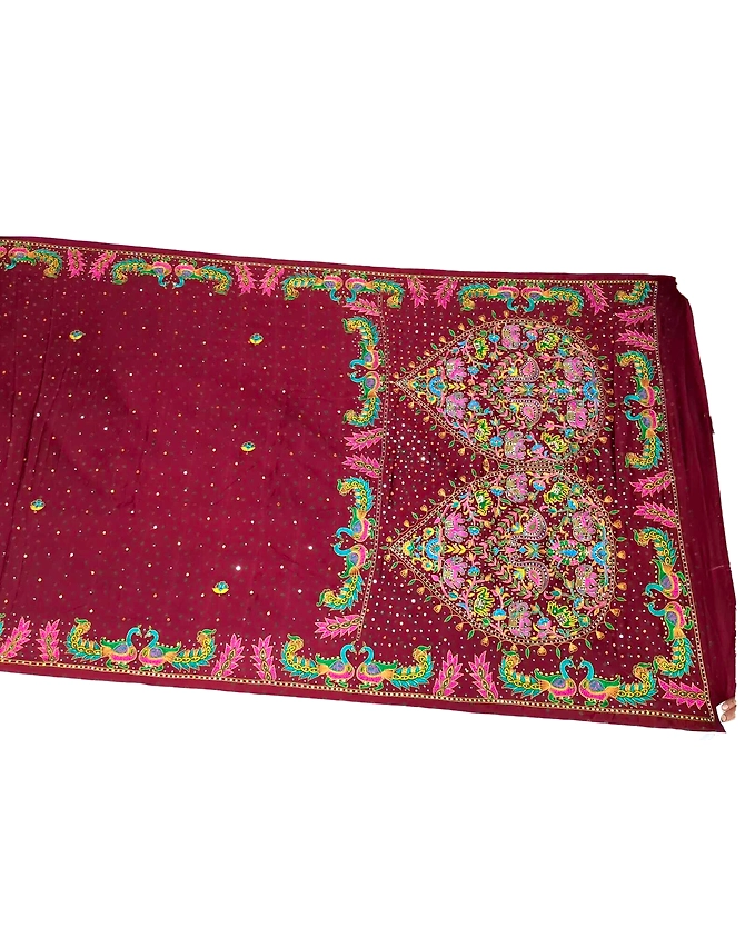 All Over Maroon Color Hand Work Pure Gaji Bandhani Saree-KSA7XI-9061