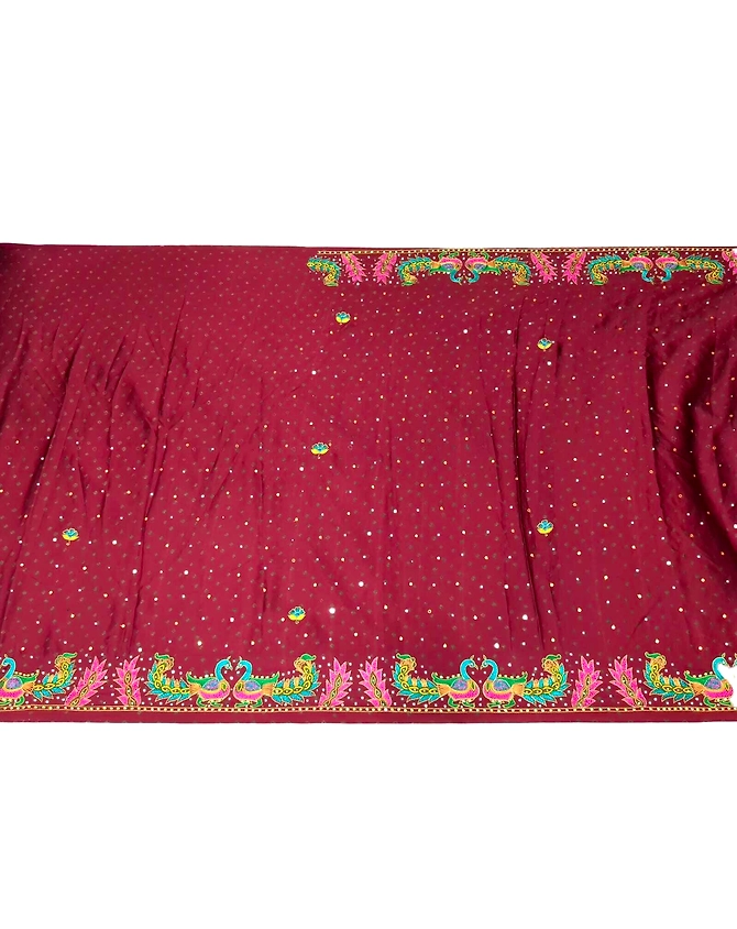All Over Maroon Color Hand Work Pure Gaji Bandhani Saree-1