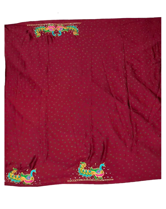 All Over Maroon Color Hand Work Pure Gaji Bandhani Saree-2