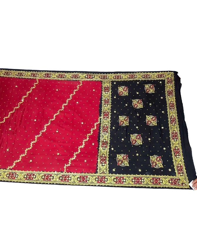 Red &amp; Black Color  Hand Work Pure Gaji Silk Bandhani Saree-KSA7XI-9065