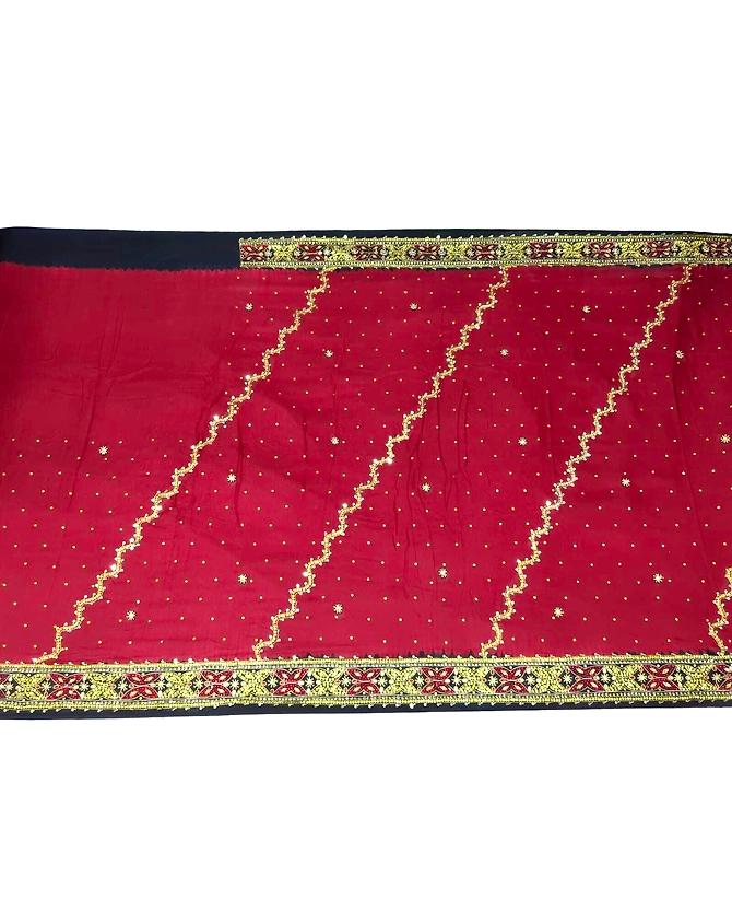 Red &amp; Black Color  Hand Work Pure Gaji Silk Bandhani Saree-1