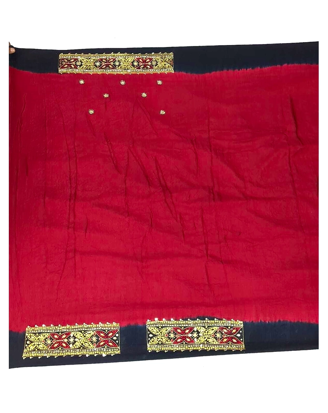 Red &amp; Black Color  Hand Work Pure Gaji Silk Bandhani Saree-2