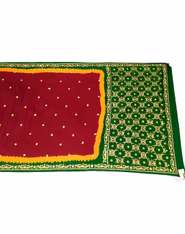 Red & Green Color Pure Gaji Silk Bandhani Saree