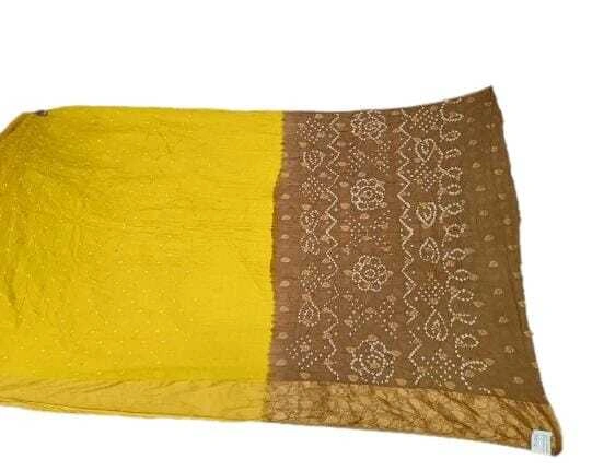 Chiku &amp; Golden Color Cotton Satin Bandhani Saree-KSA2X-9882