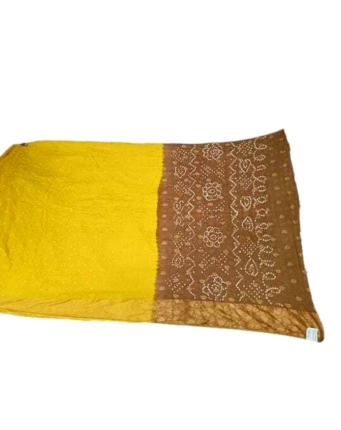 Chiku &amp; Golden Color Cotton Satin Bandhani Saree-KSA2X-9882
