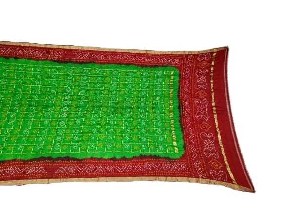 Green &amp; Maroon Color Pure Silk Bandhani Dupatta-KSH5X-9000