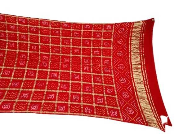 All Over Red Color Chex Design Gaji silk Bandhani Dupatta-KSH7X-10064