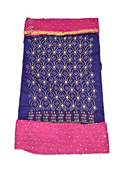 Blue & Pink Color Cotton Satin Bandhani Dress