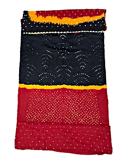 Black & Red Color Cotton Satin Bandhani Dress