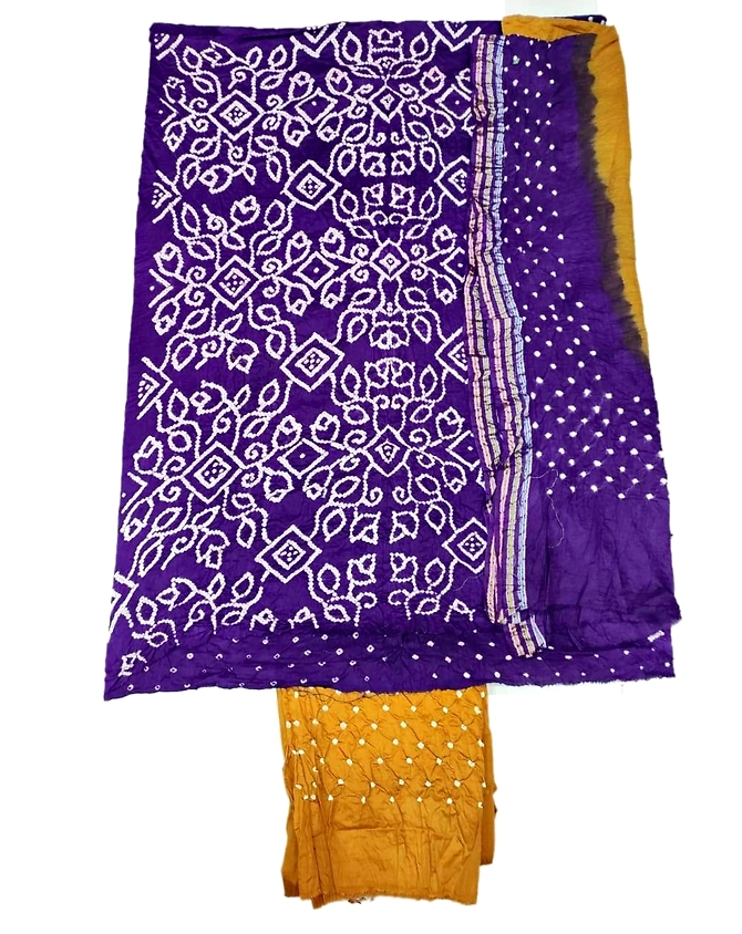Blue &amp; Rust Color Cotton Satin Bandhani Dress(1)-9125DR