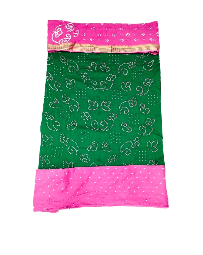 Mahendi &amp; Pink Color Cotton Satin Bandhani Dress-KSB2X-10798