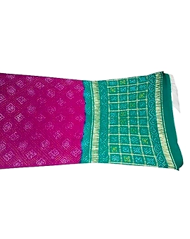 Sea Green And Magenta Color Pure Gaji Silk Bandhani Saree