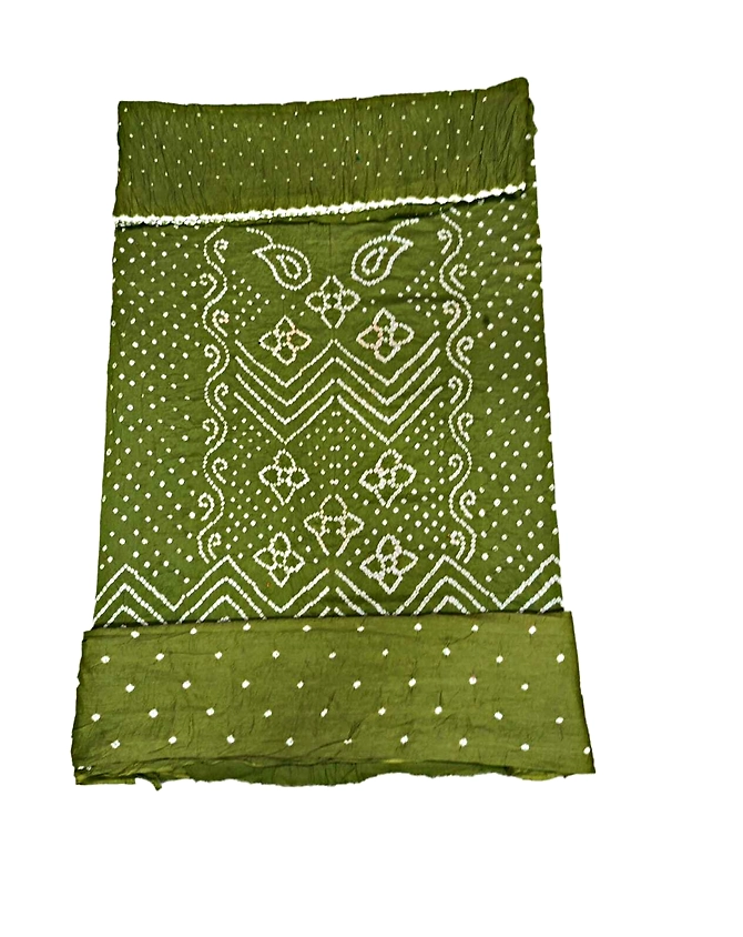 All Over Mahendi Color Cotton Satin Bandhani Dress-KSB2X-11173