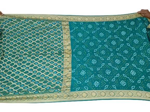 All Over Sea Green Color Fancy Design Banarasi Georggete Bandhani Saree-1