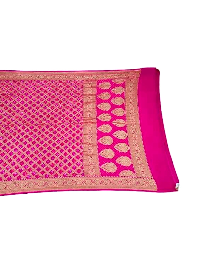 All Over Pink Color Chex Design Gaji Silk Bandhani Saree-KSA7X-10038