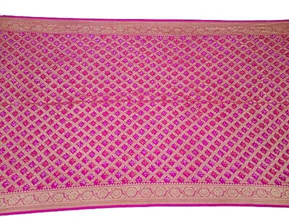 All Over Pink Color Chex Design Gaji Silk Bandhani Saree-1