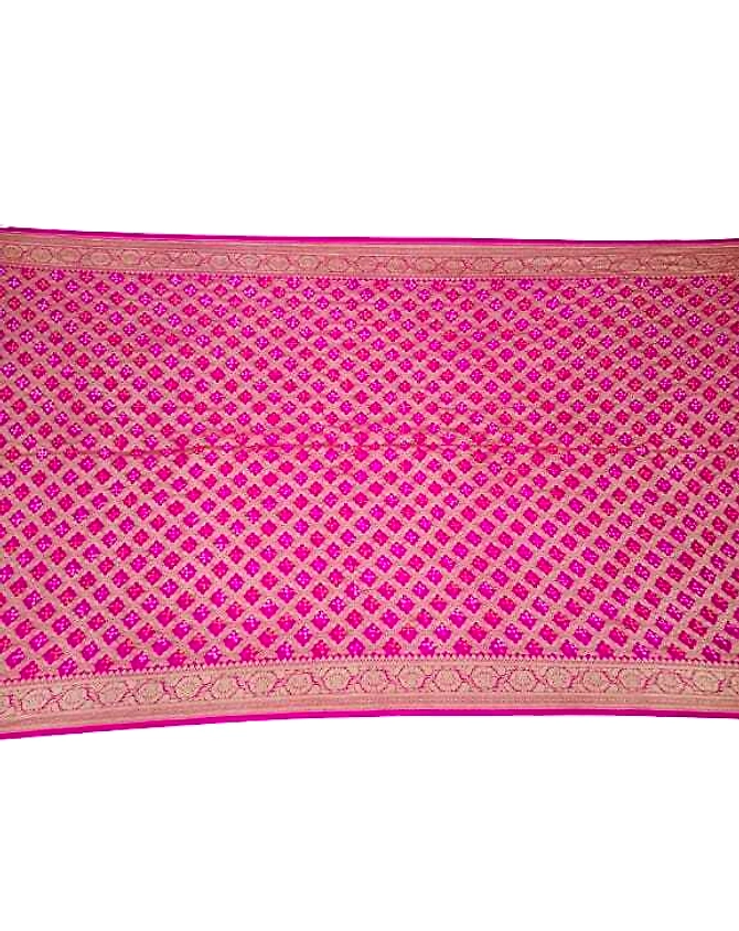 All Over Pink Color Chex Design Gaji Silk Bandhani Saree-1