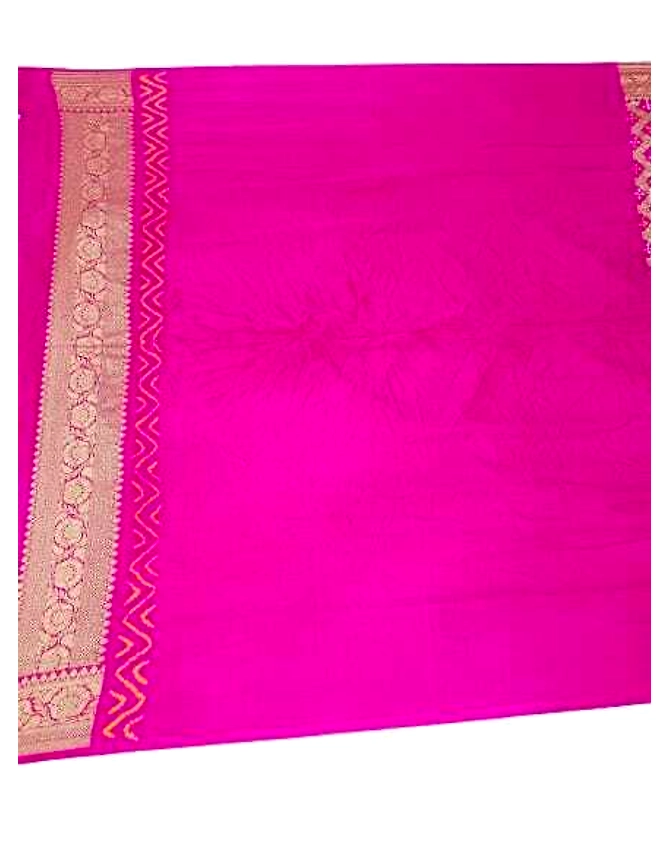 All Over Pink Color Chex Design Gaji Silk Bandhani Saree-2