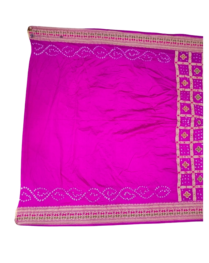 All Over Magenta Color Dupion Silk Bandhani Saree-1