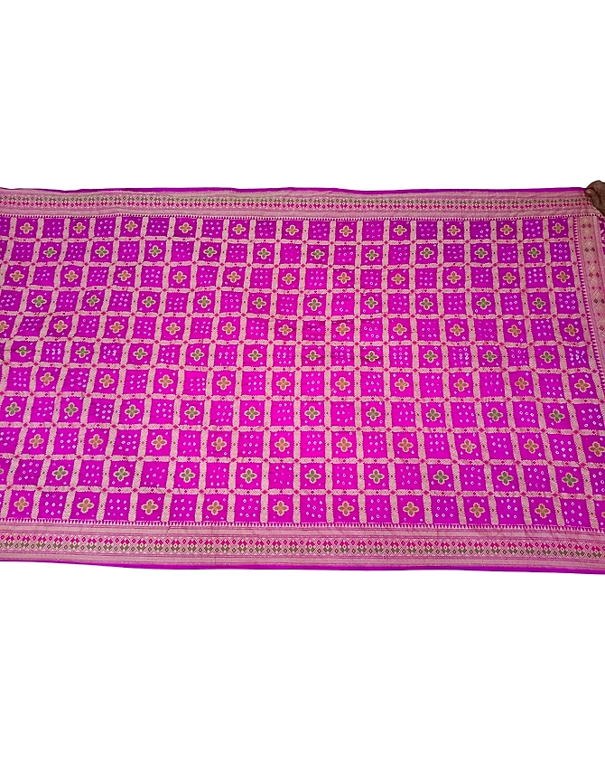 All Over Magenta Color Dupion Silk Bandhani Saree-2
