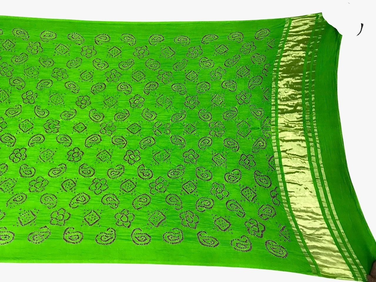 All Over Parrot Green Color Gaji Silk Bandhani Dupatta-KSH7X-10084