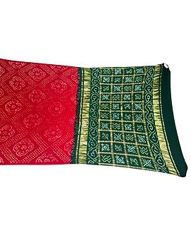 Green & Red Color Gaji Silk Bandhani Saree