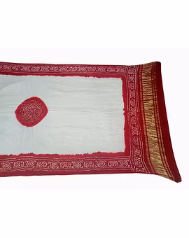 White & Red Color Gaji Silk Bandhani Dupatta