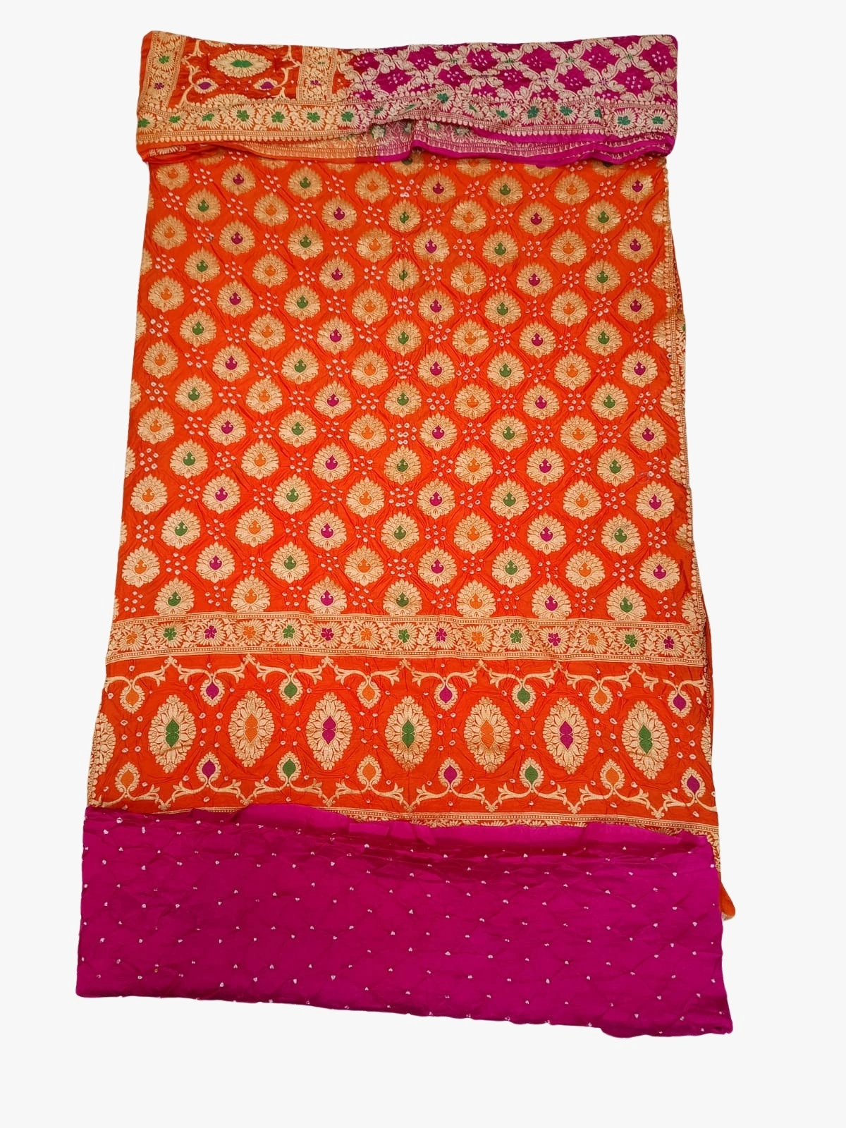 Orange &amp; Pink Color Dupion Silk Bandhani Dress-KSB6X-10197