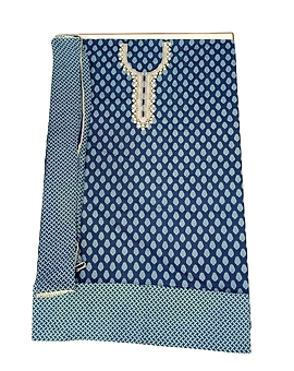 All Over Dark Blue Color Cotton Satin Printed Dress