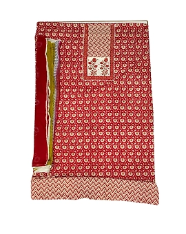 All Over Red Color Cotton Satin Printed Dress