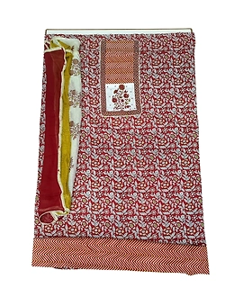 All Over Red Color Cotton Satin Printed Dress