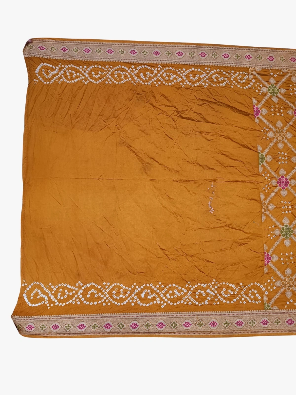 All Over Rust Color Dupion Silk Bandhani Saree-1