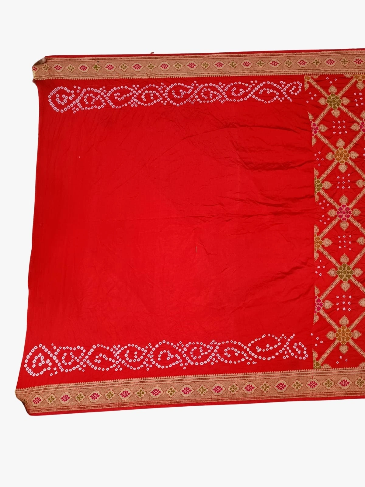 All Over Red Color Dupion Silk Bandhani Saree-1