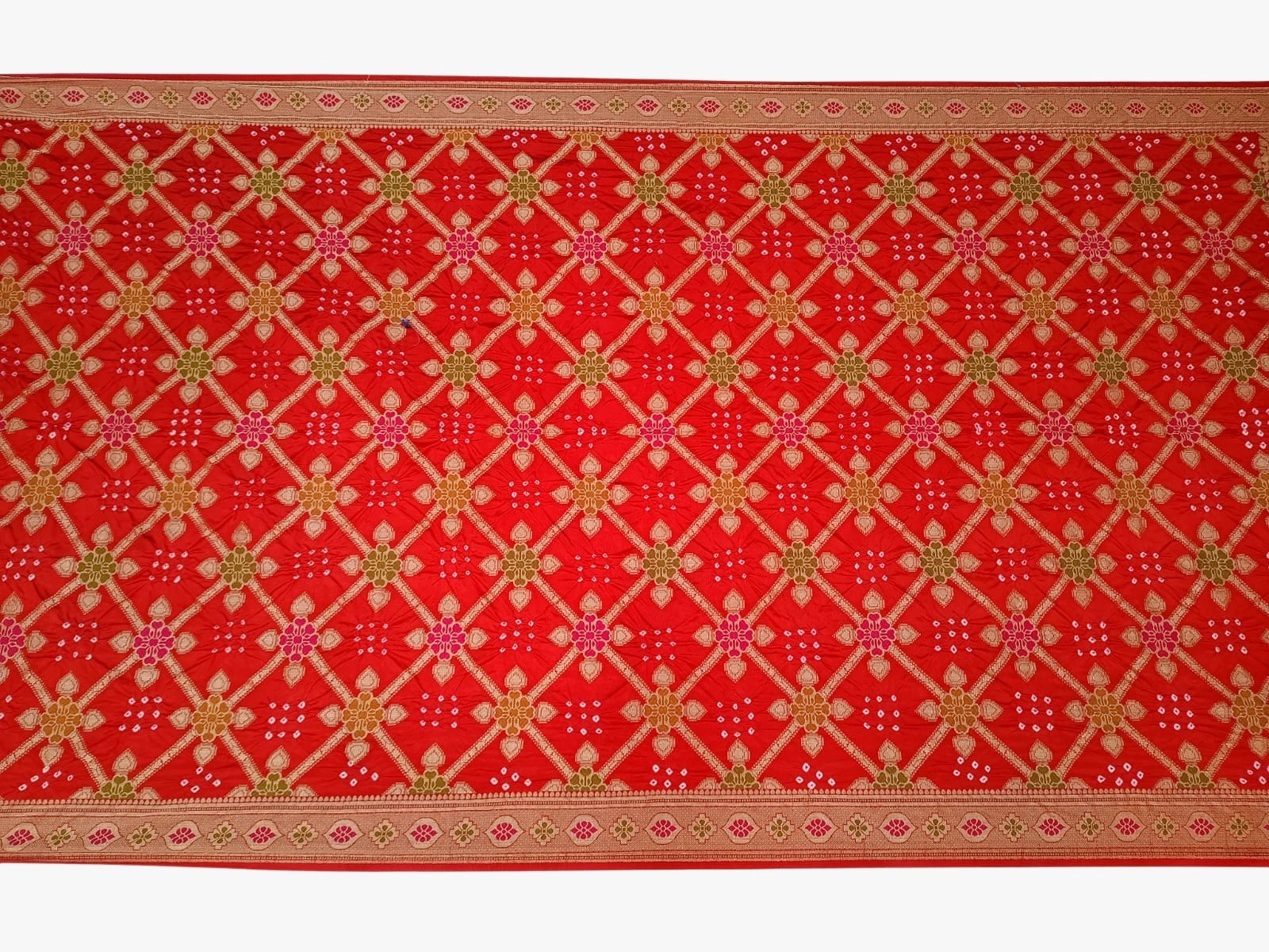 All Over Red Color Dupion Silk Bandhani Saree-2