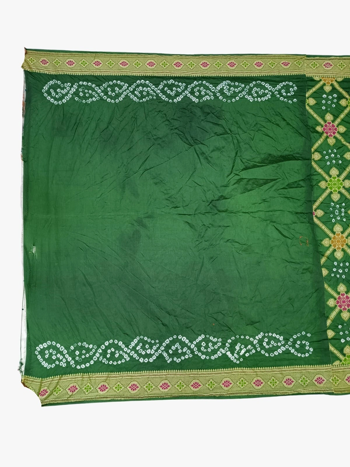 All Over Green Color Dupion Silk Bandhani Saree-1