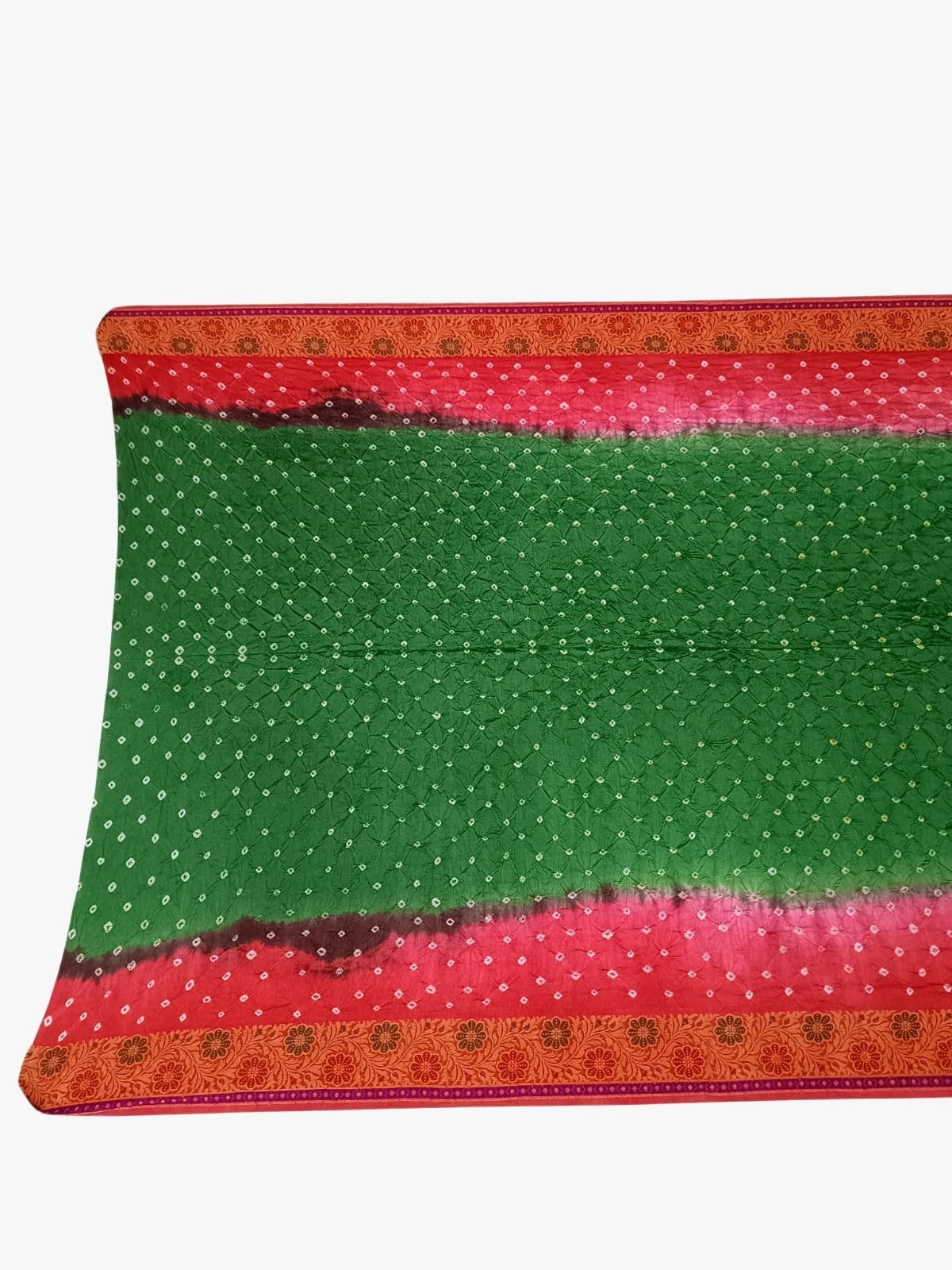 Green &amp; Red Color Dupion Silk Bandhani Saree-1