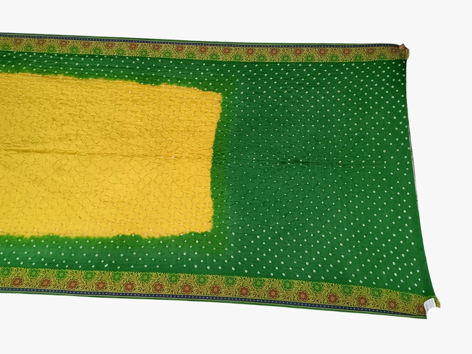 Golden &amp; Green Color Dupion Silk Bandhani Saree-KSA6X-90404