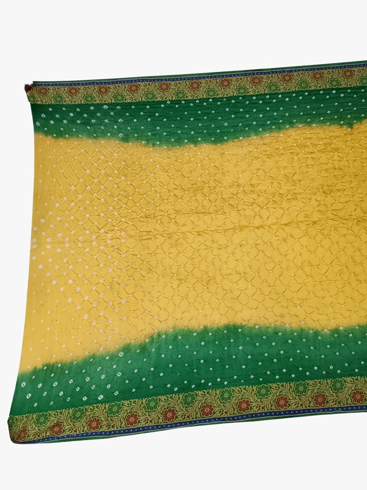 Golden &amp; Green Color Dupion Silk Bandhani Saree-1