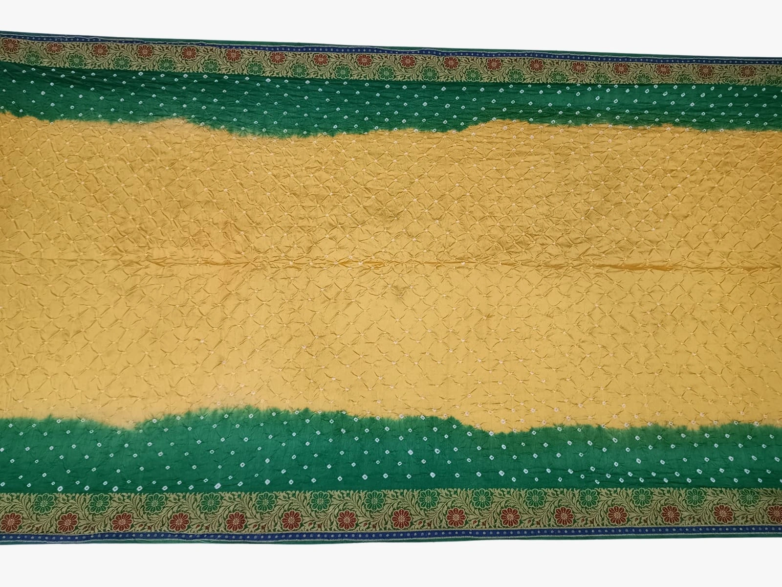 Golden &amp; Green Color Dupion Silk Bandhani Saree-2