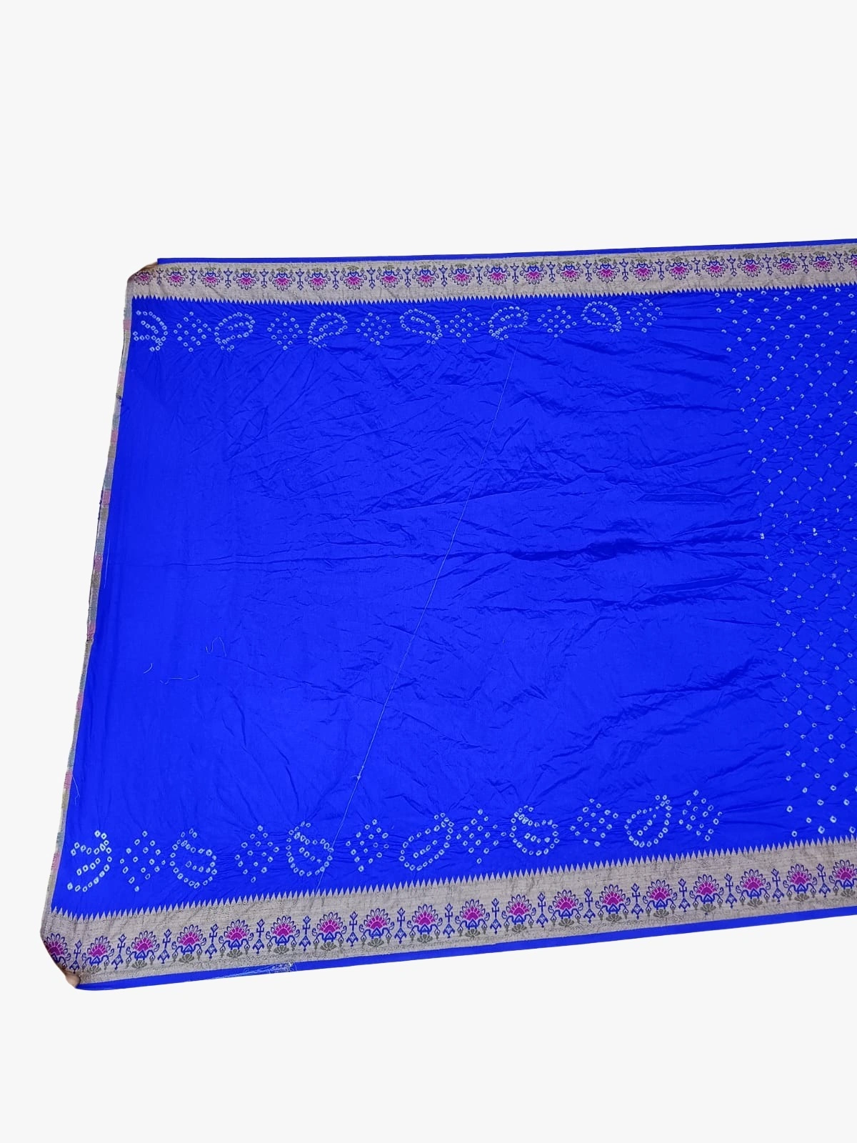 All Over Blue Color Dupion Silk Bandhani Saree-1