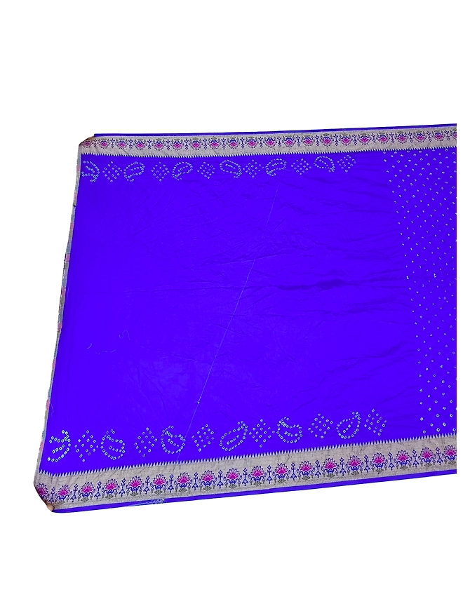 All Over Blue Color Dupion Silk Bandhani Saree-1