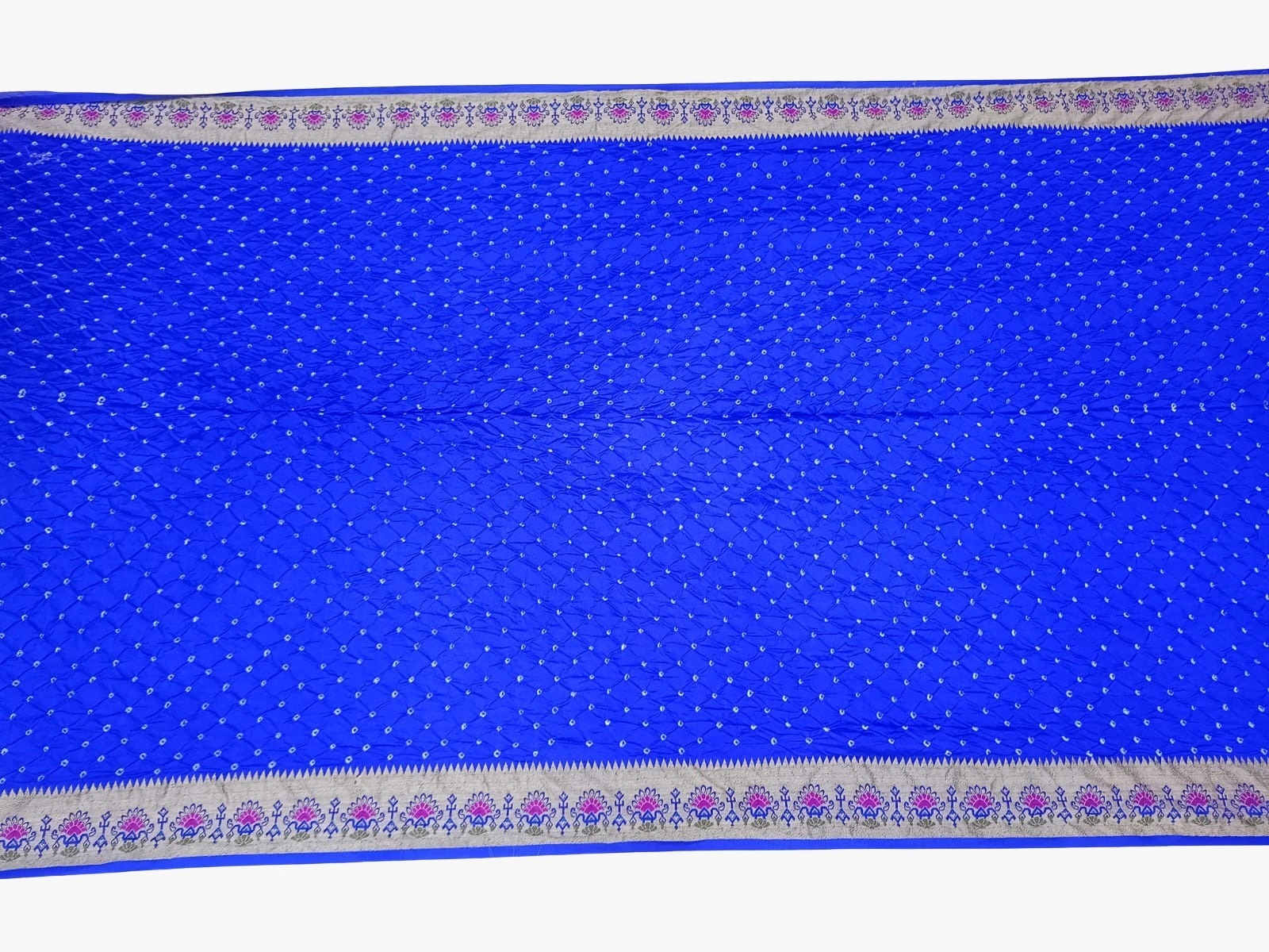 All Over Blue Color Dupion Silk Bandhani Saree-2