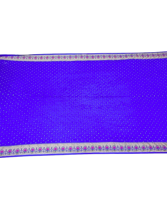 All Over Blue Color Dupion Silk Bandhani Saree-2