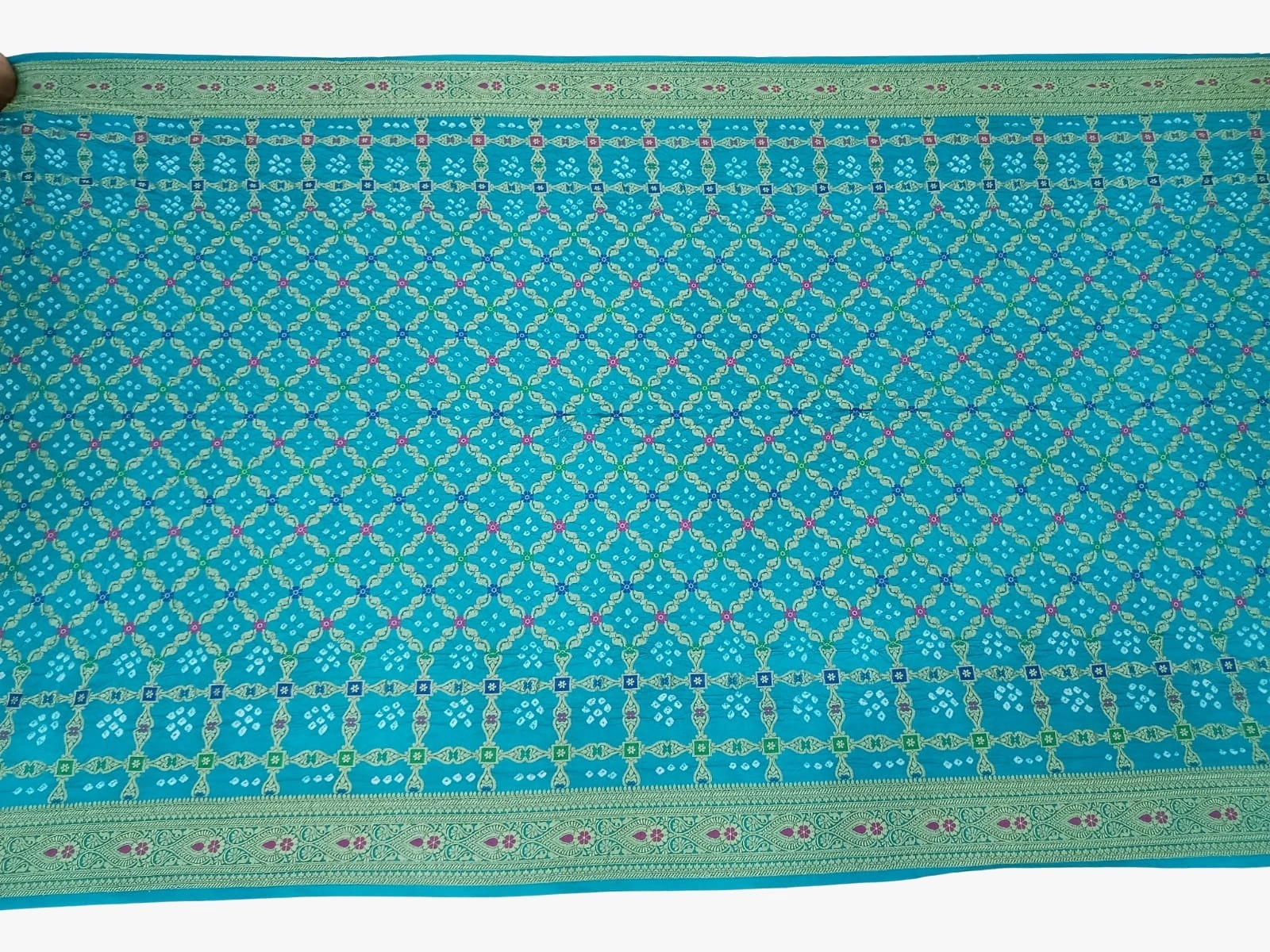 All Over Sea Green Color Dupion Silk Bandhani Saree-1